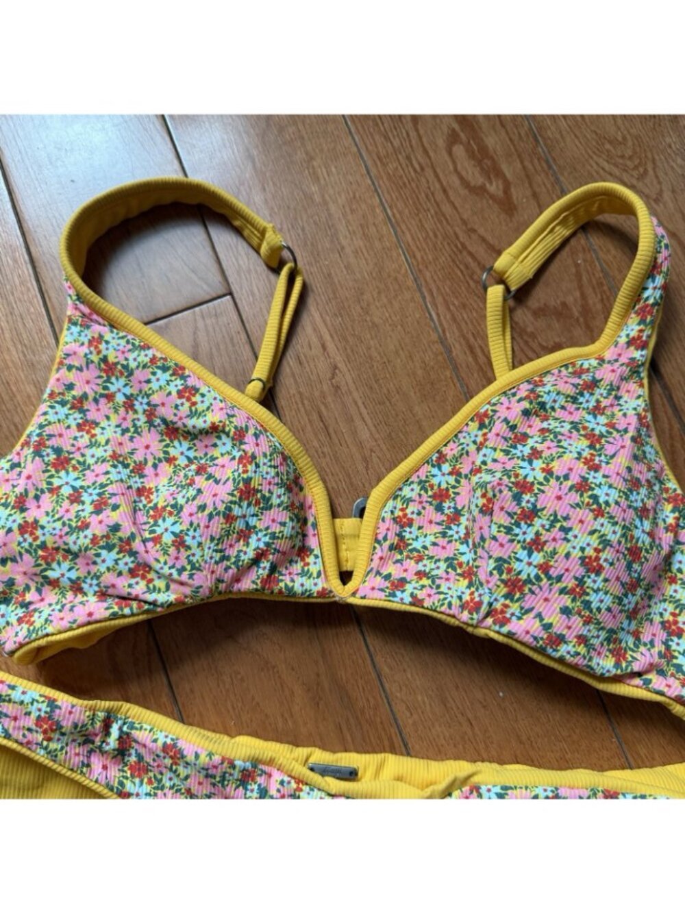 Maaji Sunflower Flirt Floral Yellow Ribbed Bikini Set Triangle Top S/M - Picture 5 of 8